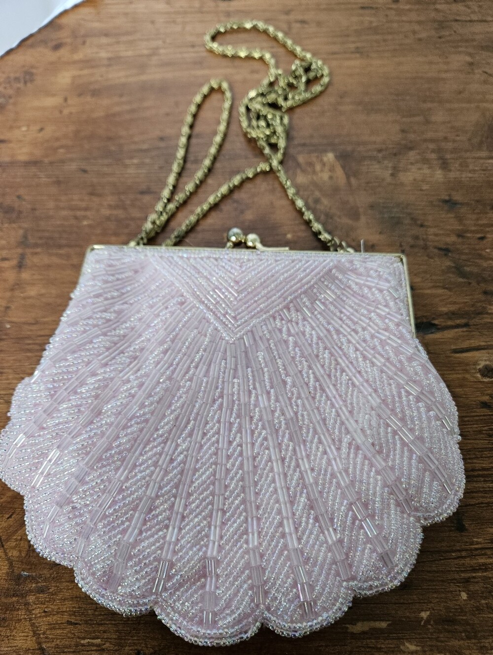 Vintage Beaded Pink Seashell Purse Evening Bag Carlo Fellini Evening Bag Clutch - Picture 3 of 13